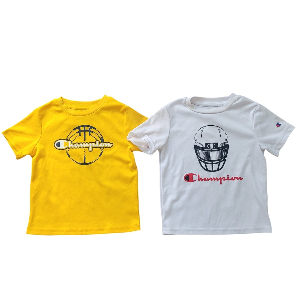 Champion Boys 3T Athletic T-Shirt Bundle Yellow Basketball White Football 2 Pack